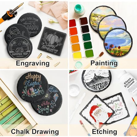 72 PCS Black Slate Stone Coasters, MAPRIAL 4 Inch 36 PCS Square, 36P Round Coaster Bulk for Laser Engraving Material Blank Handmade Drinks Costers for Engraver, Etching, Gifts, Christmas, DIY, Wedding MAPRIAL