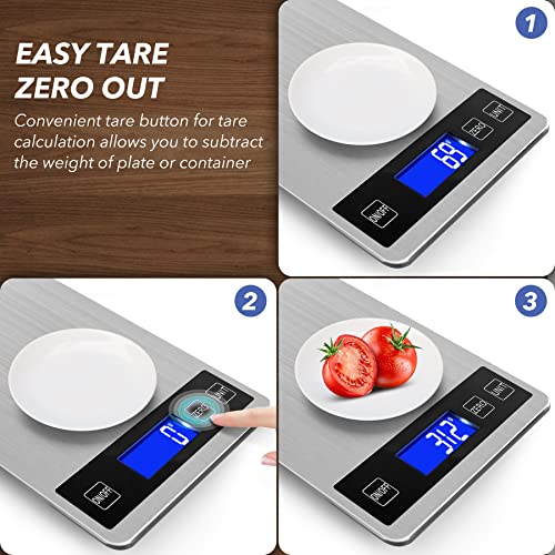 33lb Food Kitchen Digital Scale,1g/0.05oz Precise Graduation, USB Charging Kitchen Scale, Waterproof Stainless Steel with LCD Display, Ounces and Grams for Weight Loss, Cooking, Baking (Silvery)