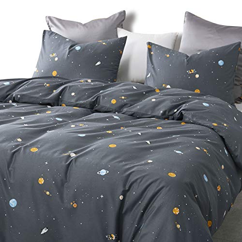 Wake In Cloud - Space Comforter Set, 100% Cotton Fabric, Constellation Cute Star Rocket Astronaut Themed for Teen Kids Boys, 3 Pieces Bedding Set, Gray, Twin/Twin XL Size Wake In Cloud