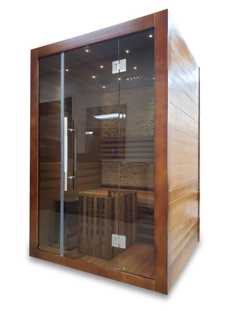 Canadian Red Cedar Wood Swedish Indoor Traditional Wet/Dry 1-2 Person Sauna SPA with 6KW 200F Heater and Rocks MCP-Distributions