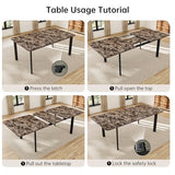 HIPIHOM Extendable Dining Table Set for 6-8 People, 63 to 78.7 Inch MDF Kitchen Table with 6 Upholstered Chairs, Space-Saving for Dining Room, Breakfast Nook (Brown Table & 6 Brown U-Shaped Chairs) HIPIHOM