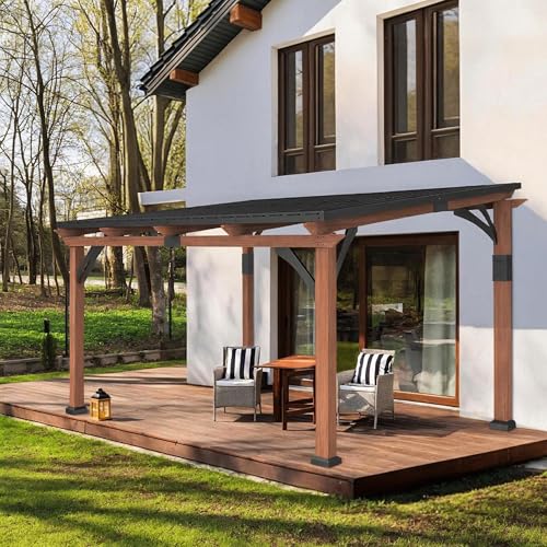 Macrout 12'x14' Outdoor Gazebo, Heavy Duty Pergola with Sloped Metal Roof and Aluminum Frame, Permanent Gazebos for Patio, Decks, Backyard, Garden, 4756 (Sloped Roof + Brown Frame, 12'x14') M MACROUT