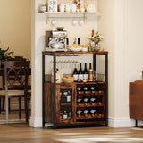 IDEALHOUSE Wine Bar Rack Cabinet with Light, Adjustable Shelves Coffee Bar Cabinet with Mesh Door and Baffle Design, 36 in Tall Small Liquor Bar Cabinet for Home, Kitchen, Dinning Room, Rustic Brown IDEALHOUSE