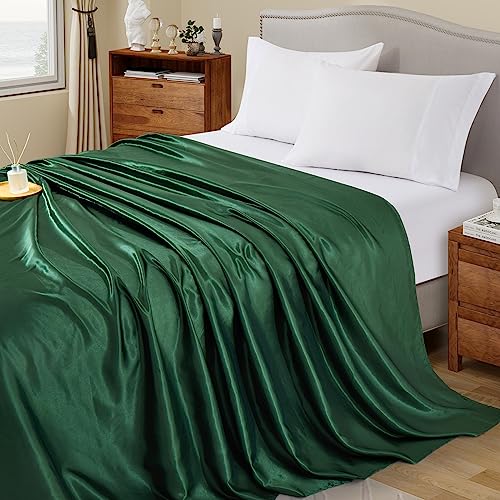 Ersmak Satin Flat Sheet Only, Single Flat Sheet Twin, Luxury & Ultra Soft Silky Bedding Top Sheet for Twin Mattress - Emerald Green Ersmak
