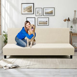 MAXIJIN Stretch Armless Futon Cover (67"-82") Jacquard Futon Couch Covers Full Queen Size Sofa Bed Slipcover Washable Mattress Furniture Protector with Elastic Bottom, Beige MAXIJIN