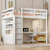 Loft Bed Full Size with Built-in Wardrobe, Desk, Storage Shelves and Drawers, Solid Wood Loft Bed Frame for Kids Teens Adults (White) BEDGJH