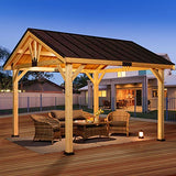 YOLENY Wood Gazebo, 11' x 12' Gazebo Hardtop Gazebo Spruce Wood Solid Wood Gazebo, Waterproof Asphalt Roof, for Lawns, Beach, Patio, Garden, Yard, Easy Assembly YOLENY