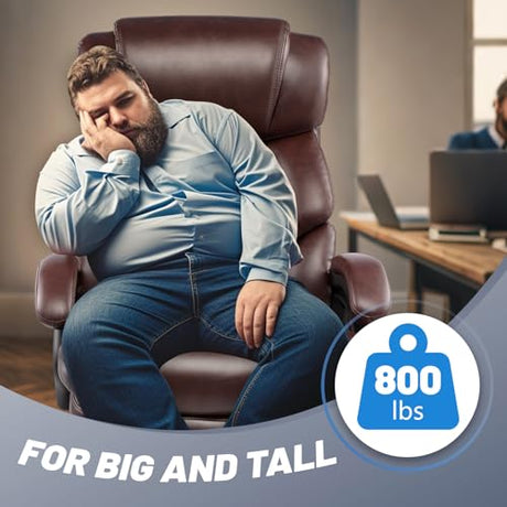 800LBS Big and Tall Office Chair for Heavy People, Heavy Duty Executive Chair with High Back, Extra Wide Seat and Adjustable Lumbar, Large Computer Desk Chair Comfortable for Home Office (Brown) FANTAWESO