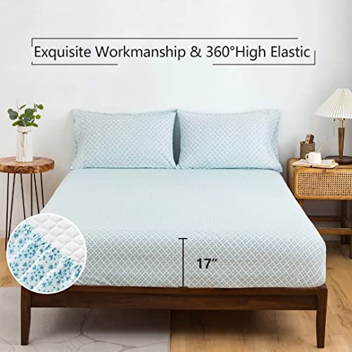 KACEMOO Twin Bed Sheet Set Printed Blue Floral Pattern Cooling 1800 Microfiber Deep Pocket, Hotel Luxury, Super Soft, Breathable, Hypoallergenic, Wrinkle Free, Single Bedding for Kids - (Cyan & Boho) KACEMOO