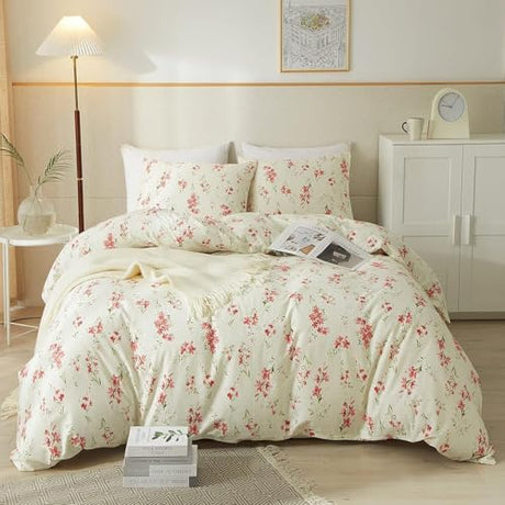 HighBuy Twin XL Comforter Set Pink Floral Boho Twin Extra Fit Comforter Set for College Boho Chic Flower Bedding Set All Season Farmhouse Lightweight Microfiber Comforters with 2 Pillowcases HighBuy
