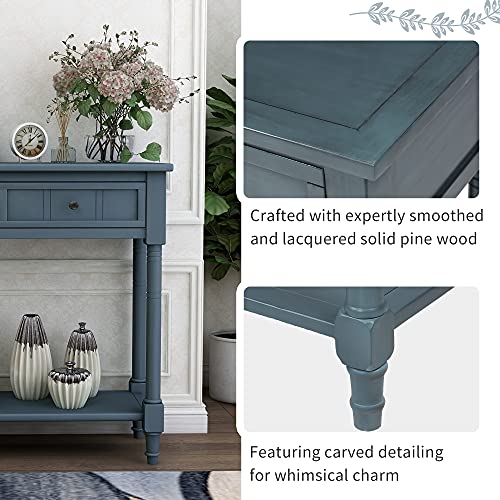 Harper & Bright Designs TREXM Daisy Series Console Table Traditional Design with Two Drawers and Bottom Shelf (Navy) Harper & Bright Designs