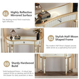Mcltopz 47" Gold Mirrored Console Table, Half-Moon Sofa Table with with Fluted Glass & Crystal Knob Drawer, Modern Luxury Entryway Vanity Desk Mirrored Furniture with Sturdy Wooden Frame for Bedroom Mcltopz
