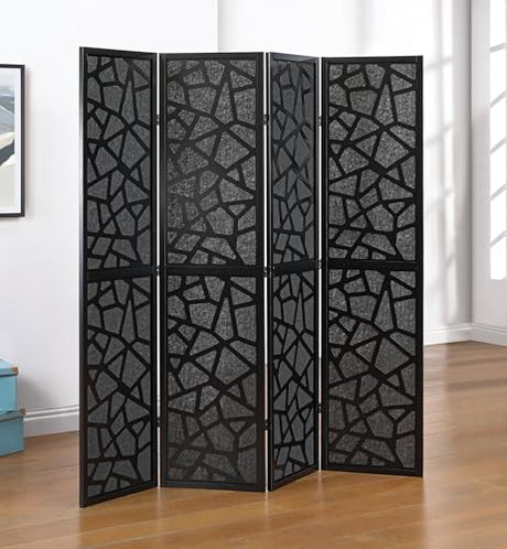 Roundhill Furniture Aurra 4-Panel Wood Room Divider, Folding Portable Partition Screen, Black Roundhill Furniture