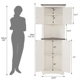 Hlivelood Farmhouse Corner Cabinet, 5-Tier Tall Storage Cabinet with 4 Barn Door & Adjustable Shelves, Bathroom Cabinet with Storage for Living Room, Kitchen, Bathroom, Rustic White Hlivelood