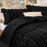 Bedsure Tufted Boho Comforter Set Queen Size - Black Boho Bed Set, GentleSoft™ 3 Pieces Farmhouse Shabby Chic Embroidery Bedding, Gifts for Woman, Soft Jacquard Queen Comforter for All Seasons Bedsure