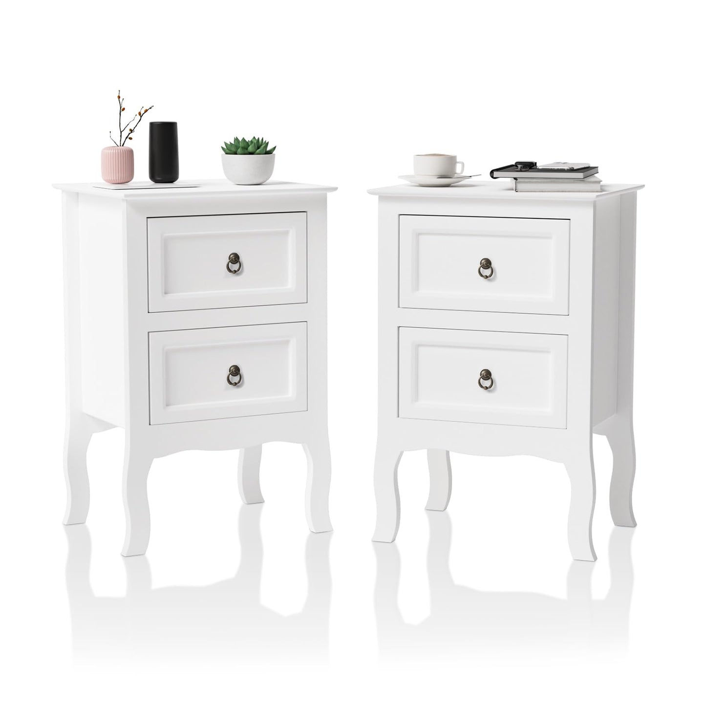 VINGLI White Nightstands Set of 2, Tool-Free Setup Nightstand, 2 Drawer Night Stands for Bedrooms, Easy & Quick Install Small Bedside Tables, Girls Nightstand, Side Table, End Table for Small - WoodArtSupply