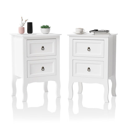 VINGLI White Nightstands Set of 2, Tool-Free Setup Nightstand, 2 Drawer Night Stands for Bedrooms, Easy & Quick Install Small Bedside Tables, Girls Nightstand, Side Table, End Table for Small - WoodArtSupply