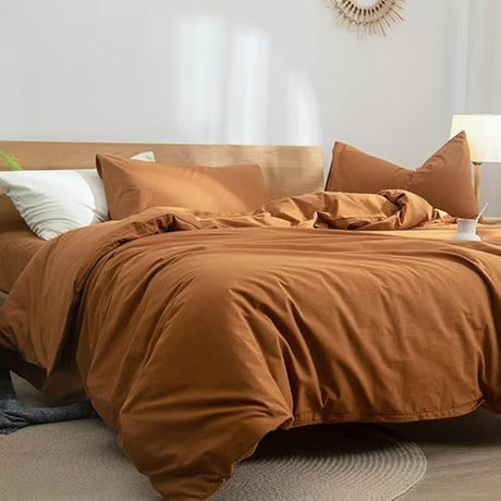 JYhoney Caramel Pumpkin Duvet Cover Set Queen Size 3pcs Burnt Orange Duvet Covers Modern Minimalist Style Rust Solid Color Bedding Set Soft Microfiber Double Bed Comforter Covers with Zipper Closure JYhoney
