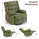 360° Swivel Rocker Recliner Chair for Adults, Nursery Manual Reclining Chair with Arms and Back, Upholstered Glider Rocking with Side Pockets for Living Room, Bedroom Nursing use, Corduroy, Green