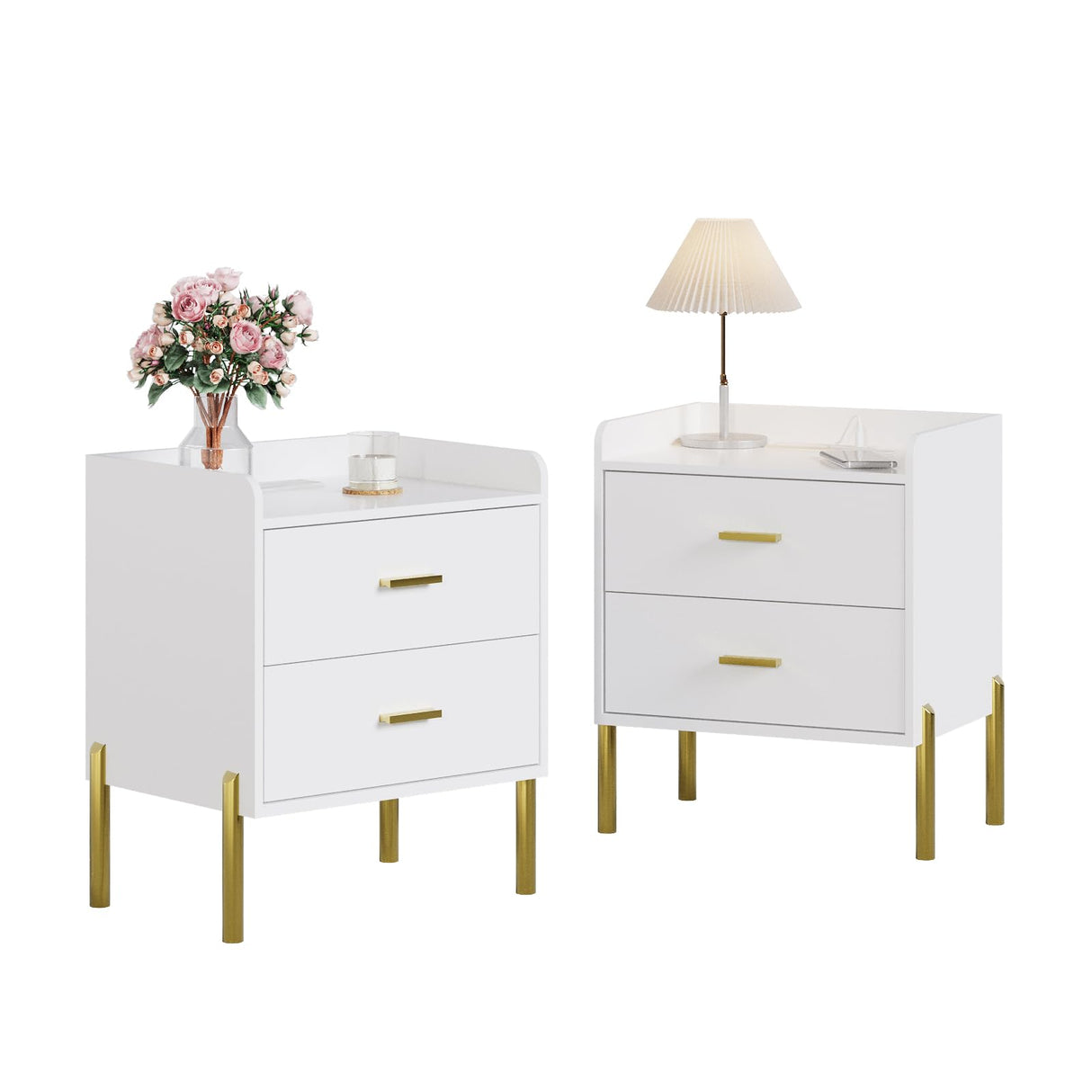 Vabches Nightstand Set of 2 with Built-in Charging Station, White Mid Century Modern Nightstand for Bedroom, Stylish End Tables for Lamps, Books Vabches