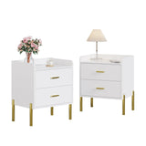 Vabches Nightstand Set of 2 with Built-in Charging Station, White Mid Century Modern Nightstand for Bedroom, Stylish End Tables for Lamps, Books Vabches