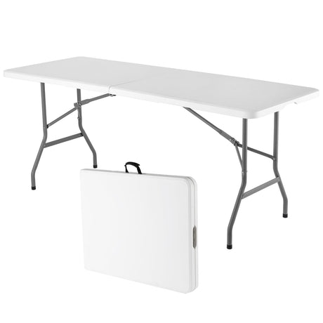 Mean Yeah 6 ft Plastic Folding Table Outdoor, Portable Picnic Table Camping Table,Rectangular Collapsible Table for Party,Banquet,Card,Wedding,Kitchen,BBQ with Lock,Carrying Handle - White Mean Yeah