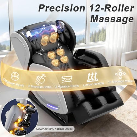 Megashock SL Track 2026 Massage Chair Full Body, Zero Gravity Massage Chair with Back Heat, 12 Fixed Rollers, Foot Massage, Airbag Massage and Bluetooth Speaker for Home and Office Megashock