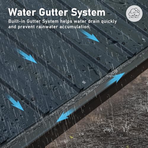 Domi Hardtop Gazebo 14x22FT, Outdoor Gazebo with Galvanized Steel Double Roof, Aluminum Frame, Built-in Gutter System, Curtain and Netting, Metal Gazebo Pavilion for Patio Deck Garden, Grey domi outdoor living