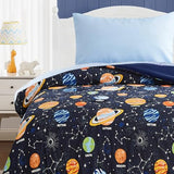 Toddler Bedding Set - 4 Pieces Toddler Comforter Set for Kids Boys, Glow in The Dark Space Bed in A Bag with Sheets Kaleido Space