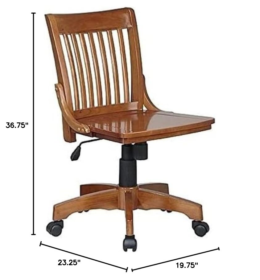 Pemberly Row Traditional Wood Armless Office Chair in Medium Brown Pemberly Row