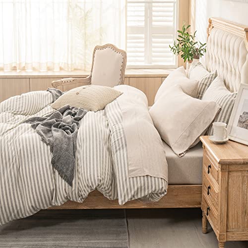 PURE ERA Jersey Knit 4pc Bed Sheet Set 100% T-Shirt Heather Cotton Super Soft Comfy Breathable Fits Mattress Up to 20" Extra Deep Pocket (Heather Beige, King) PURE ERA