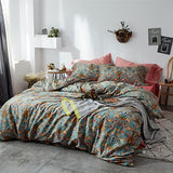 mixinni Vintage Style Garden Flower Queen Duvet Cover with Zipper Closure Soft Long Staple Percale Cotton Vibrant Pattern on Flower Bedding Quilt Cover Set(Queen, All Season) mixinni