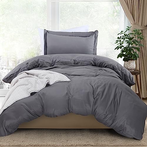 Utopia Bedding Duvet Cover Twin Size - 2 Piece with Zipper Closure - 1 Comforter Cover 68X90 Inches & 1 Pillow Sham 20X26 Inches (Grey) Comforter Not Included Utopia Bedding