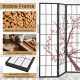 GOFLAME Japanese Style 4 Panel Room Divider, 6ft Folding Shoji Screen Room Partition with Plum Blossom Design, Solid Wood Frame, Freestanding Wall Divider, Indoor Room Separator for Home Office GOFLAME