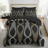 Nesker 7 Pcs Comforter Set Queen Size, Striped Minimalist Bedding Set for Kids and Adults, White Golden Wave Bed Sheet Sets with Fitted Sheet 2 Pillowcases & 2 Shams Nesker