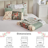 Patchwork Quilt Set Twin Size, 2 Pieces Green White Floral Plaid Design Summer Bedspread Coverlet Set, Soft Microfiber Reversible Lightweight Bed Cover for Kids (68" x 86", 1 Quilt+ 1 Pillow Sham) Flysheep