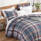 Andency Navy Red Plaid Comforter Set Queen(90x90Inch), 3 Pieces Grid Gingham Stripes Bedding Comforter Sets for Boys Girls Kids Teens, Preppy Geometric Line Soft Lightweight Reversible Bed Set as Gift Andency