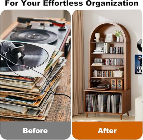 Limaoaio Large Record Player Stand with Vinyl Storage,6-Tier Arched Record Player Table Holds Up 350+ Albums, Turntable Stand with CD/DVD Rack,Vinyl Record Storage for Living Room(Walnut, 31.49''W) Limaoaio