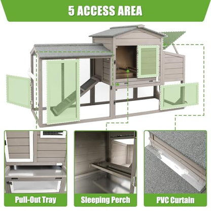 Chicken Coop with Wheels, Backyard Wooden Hen House Outdoor for 1-3 Chickens, 2 Story Poultry Cage Chicken Coop and Run, Nesting Box, Pull Out Trays, for Small Animals Rabbit Duck (Grey) - WoodArtSupply