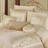 Versailles Luxury Bedding | Classic Neutral Pearl | Palace-Inspired French Style Golden Scrollwork Embroidery on Sateen | 7 Piece Set: Queen Comforter, Bedskirt, 2 Standard Shams & 3 Pillows Touch of Class