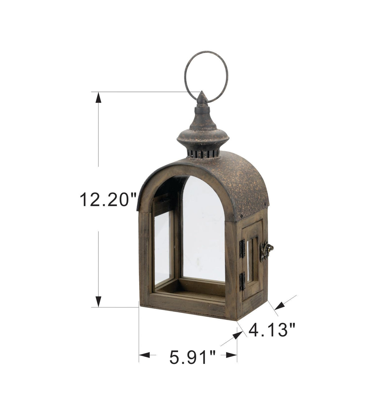 12" High Wooden Dome Lantern Made of Solid Fir Wood and Real Glass in Rustic Brown Finish with Rustic Metal Top, Hurricane Lantern, Farmhouse Lantern (1, Brown, Small) twakutwaku