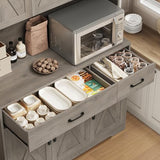 HOSTACK 71" Pantry Cabinet with Charging Station, Tall Kitchen Pantry Storage Cabinet with Microwave Stand, Farmhouse Kitchen Hutch with Storage Drawers for Living Room, Dining Room, Ash Grey HOSTACK