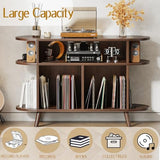 LIVEHOM Large Round Record Player Stand, Wood Record Storage Cabinet, Vinyl Record Holder with Display Area, Mid Century Modern Turntable for Living Room, Bedroom LIVEHOM