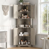 Maupvit Tall Corner Cabinet, Farmhouse Corner Storage Cabinet with 4 Barn Doors and Adjustable Shelves, Storage Pantry Cabinet for Kitchen, Living Room, Laundry Room, Grey Maupvit