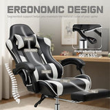 DUMOS Ergonomic Gaming Office Desk Chair with Footrest, Height Adjustable 360° Swivel Computer Video Game Chair with Headrest and Lumbar Support, Black White DUMOS