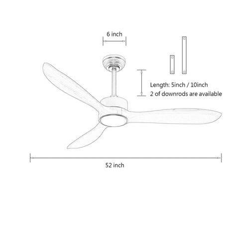 VACILL 52 inch Wood Ceiling Fan with Light and Remote,Noiseless DC Motor,6 Speed Levels,LED Dimmable,Dark Brown Wood Blade VACILL