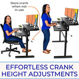 Stand Steady Tranzendesk | 55 Inch Dual Level Standing Desk with Shelf | Easy Crank Height Adjustable Sit to Stand Desk | Stand Up Workstation with Monitor Riser for Home & Office (55in / Black) Stand Steady