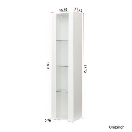 Pvillez 67" Modern LED Display Cabinet with 4 Glass Shelves - Stylish High Gloss Storage for Living Room, Bedroom, or Office (White) Pvillez