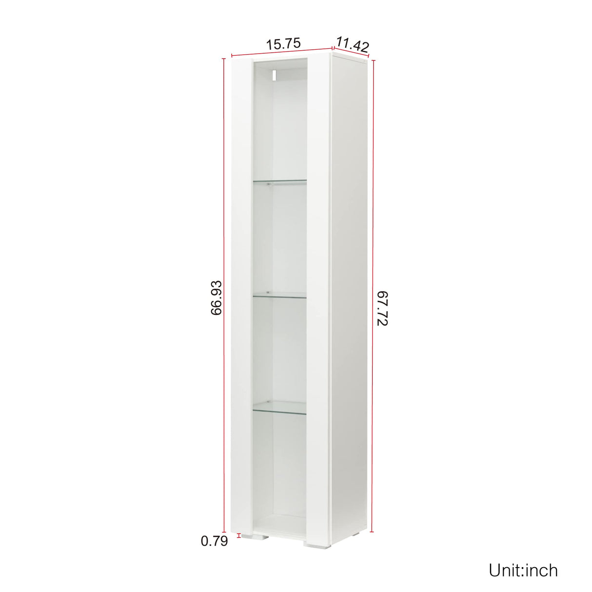 Elegant 67" Modern LED Display Cabinet with Glass Shelves for Living Room, Bedroom, or Office - High Gloss White Finish Pvillez