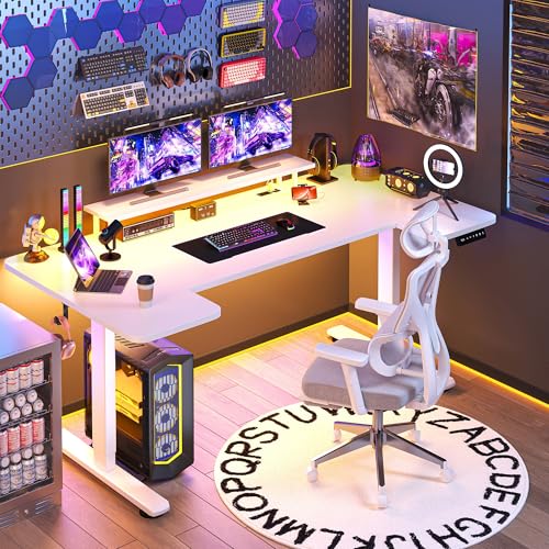 EnHomee 71 Inch Standing Desk Adjustable Electric with Monitor Stand, Computer Desk with Power Strip, Memory Height Home Office Desk for Home and Study Room, White EnHomee